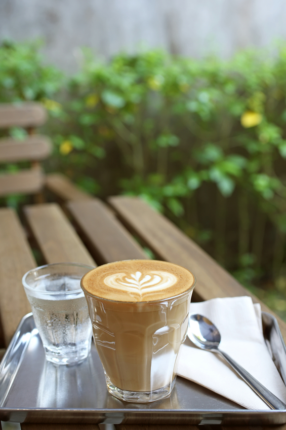 Hot latte art coffee in a cup